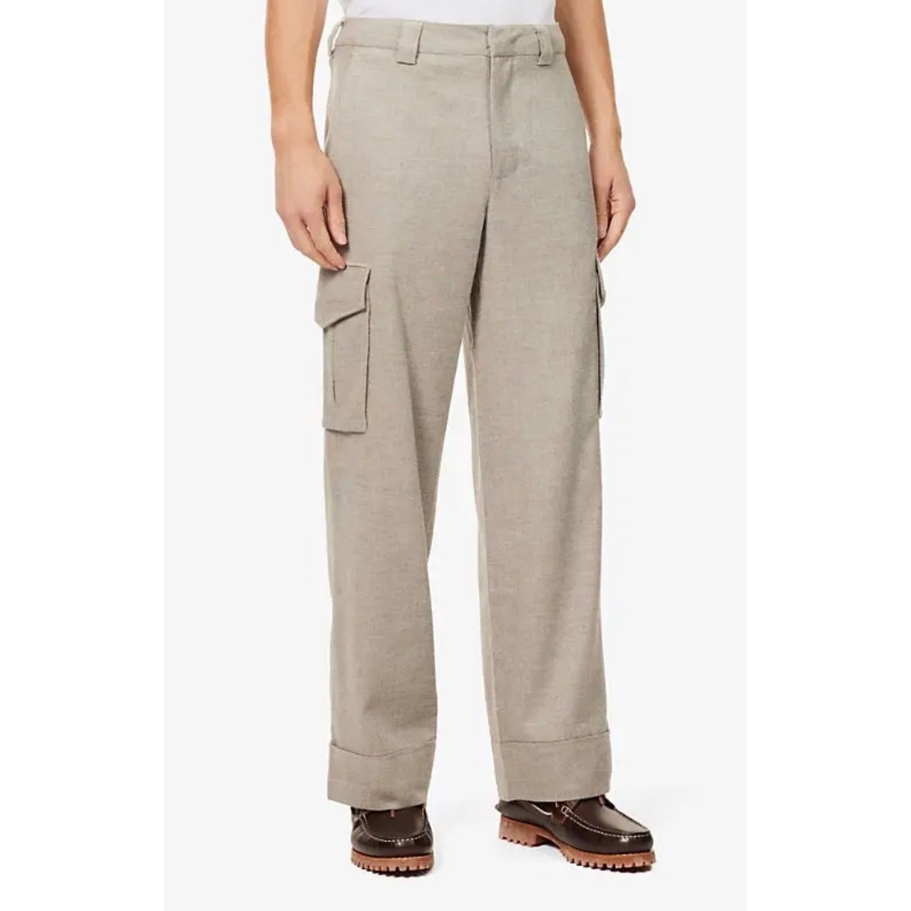 Vayder Mens Oatmeal Wool Blend Wide Leg Cargo Trousers Pants Size 31 Beige